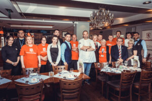 Chef Matei Baran, the first Kitchen Therapy team and staff at Al Forno restaurant in Middlesbrough