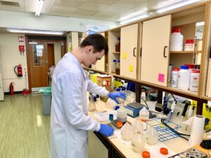 Dominic Scott making DNA for Covid-19 antibody production at Absolute Antibody